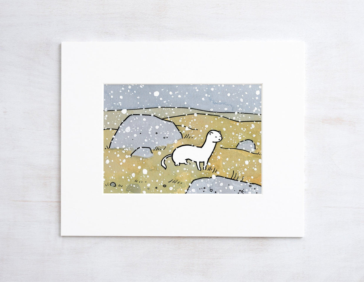 Ermine Weasel in Snow Print