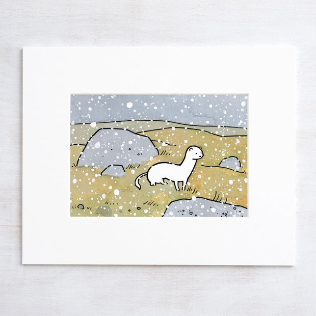Ermine Weasel in Snow Print