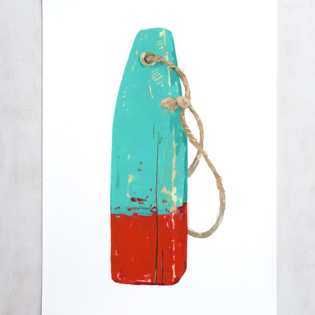Lobster Buoy Print Nautical Wall Art Teal and Red