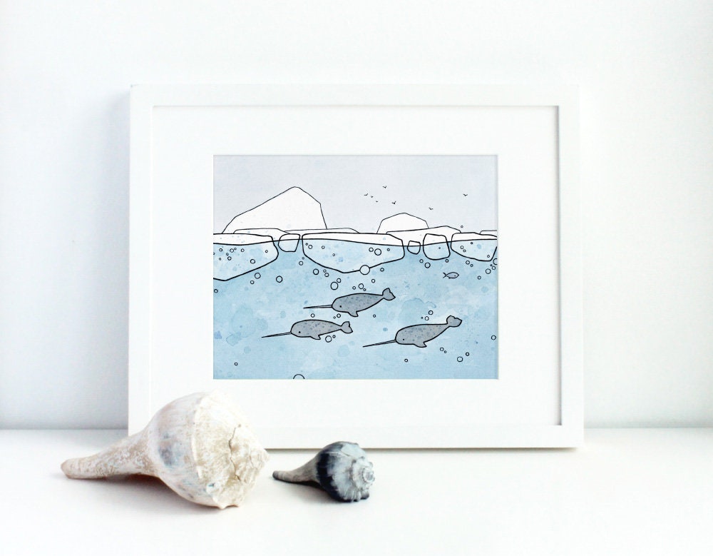 Narwhal Swimming Print