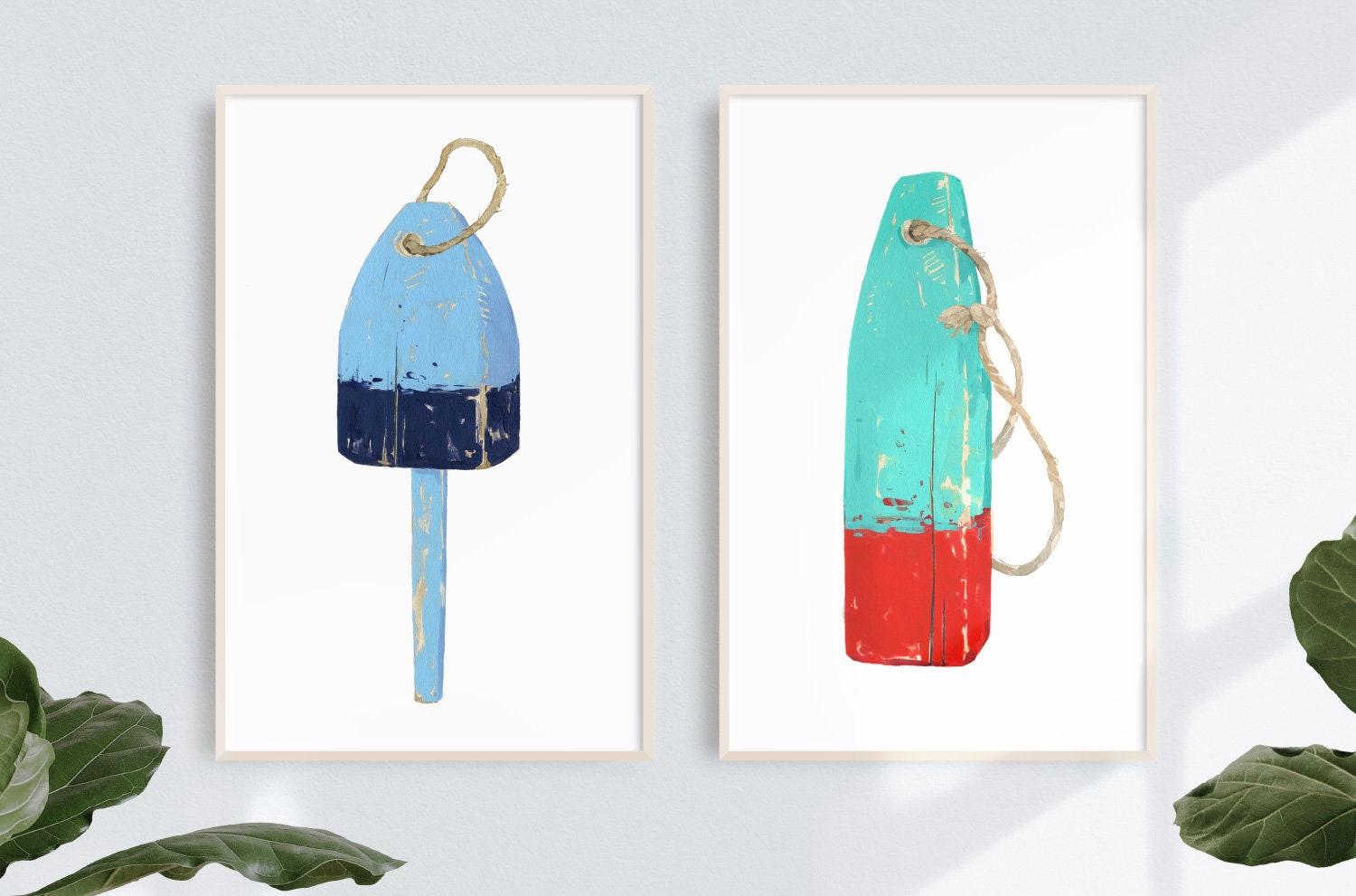 Lobster Buoy Print Nautical Wall Art Teal and Red