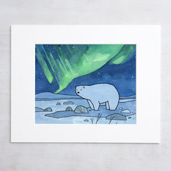 Polar Bear Northern Lights Print