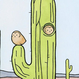 Owls & Saguaro Cactus Print