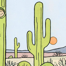 Owls & Saguaro Cactus Print