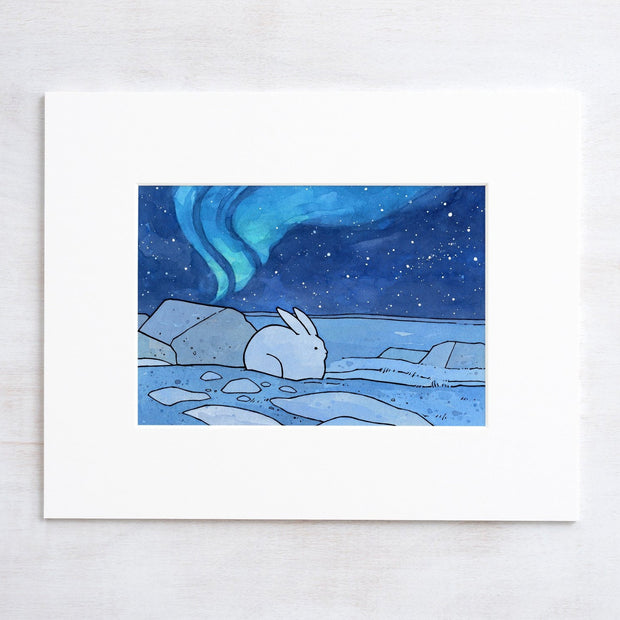 Arctic Northern Lights Snowshoe Hare Print