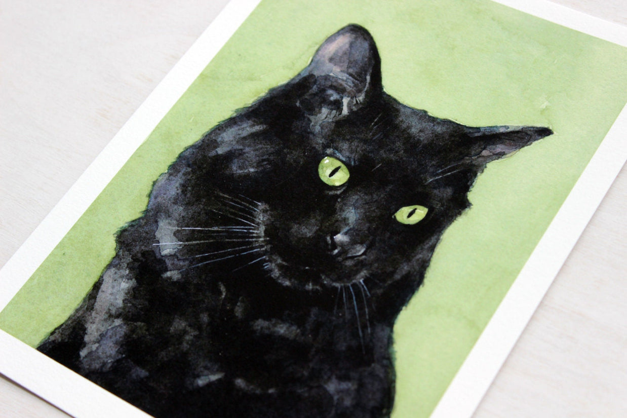 Black Cat Watercolor Print