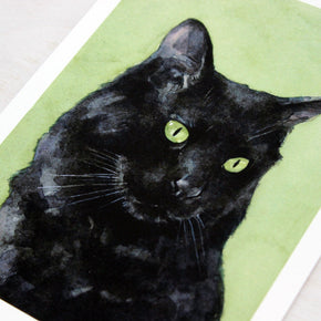 Black Cat Watercolor Print