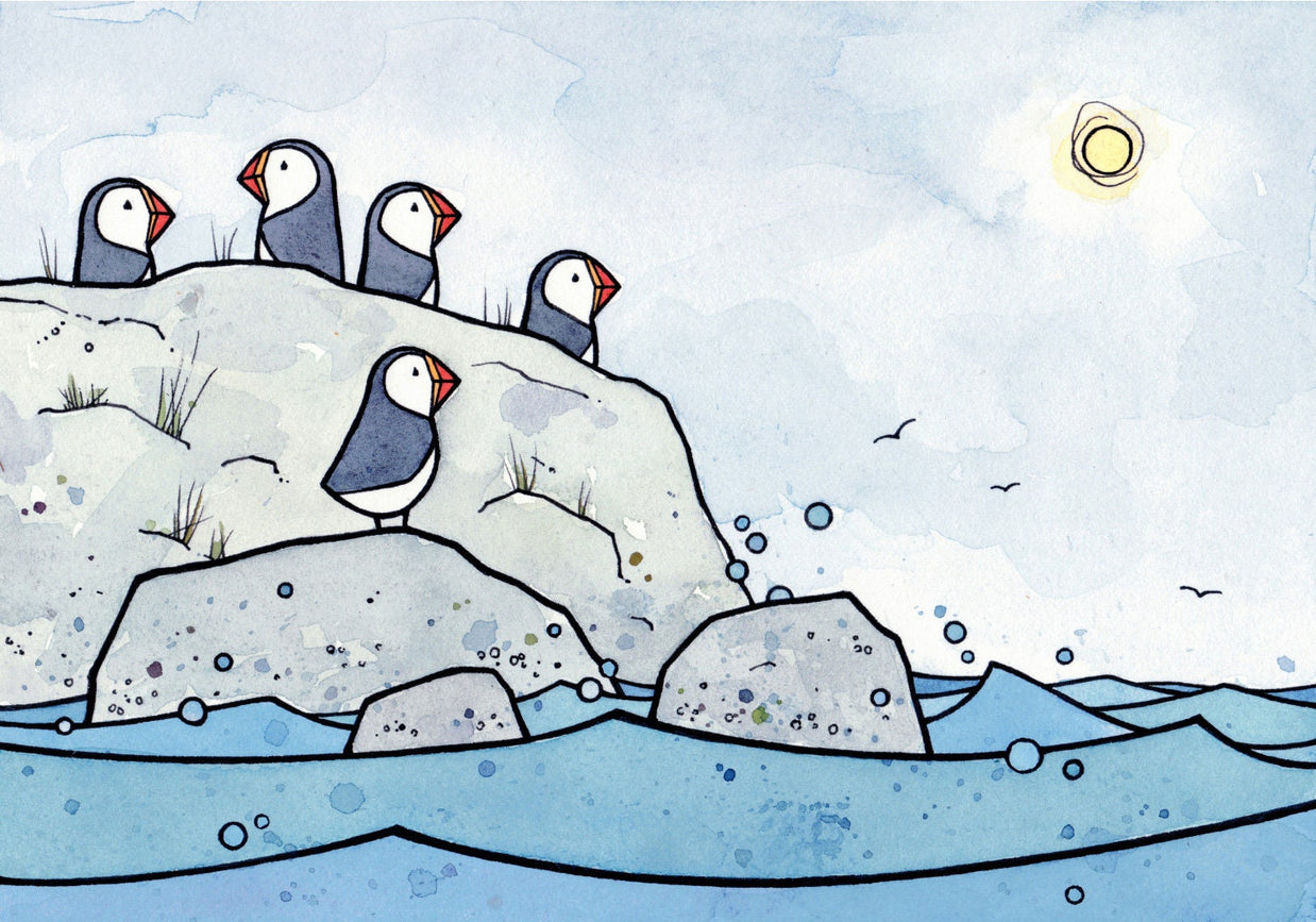 5 Puffins Print