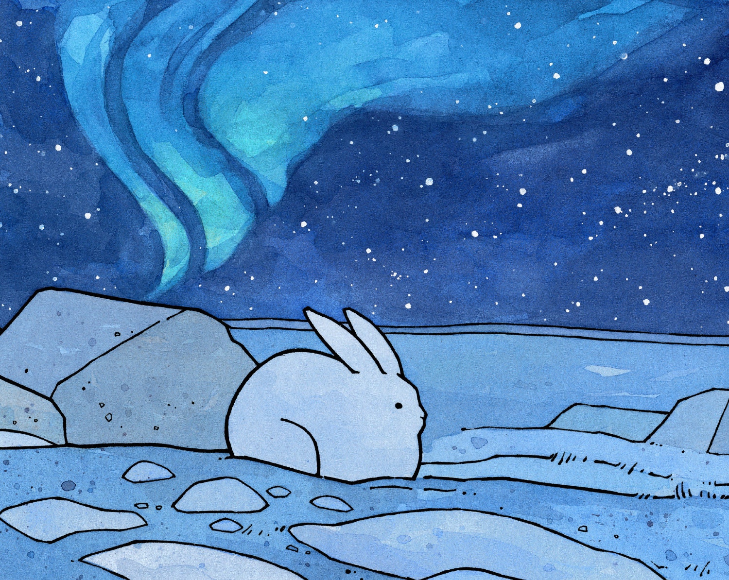 Arctic Northern Lights Snowshoe Hare Print