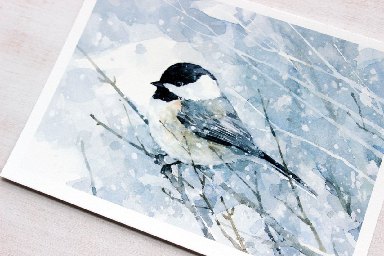 Chickadee in Snow Print