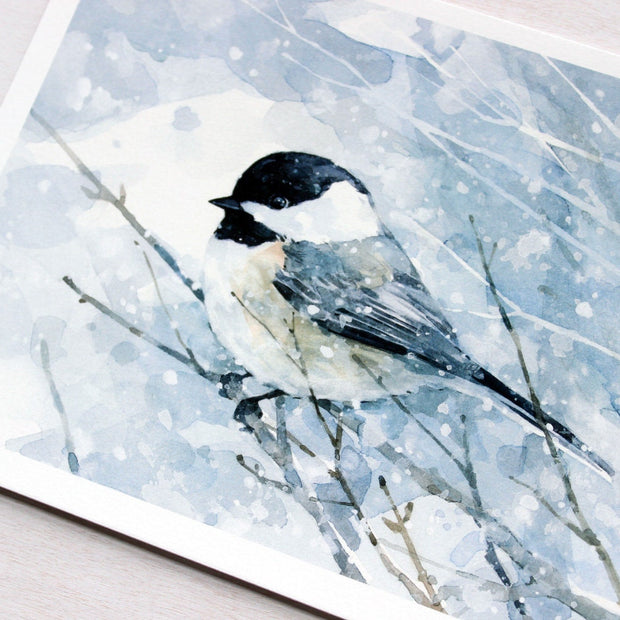 Chickadee in Snow Print