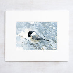 Chickadee in Snow Print