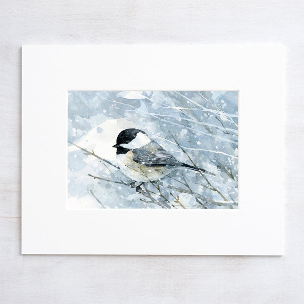 Chickadee in Snow Print