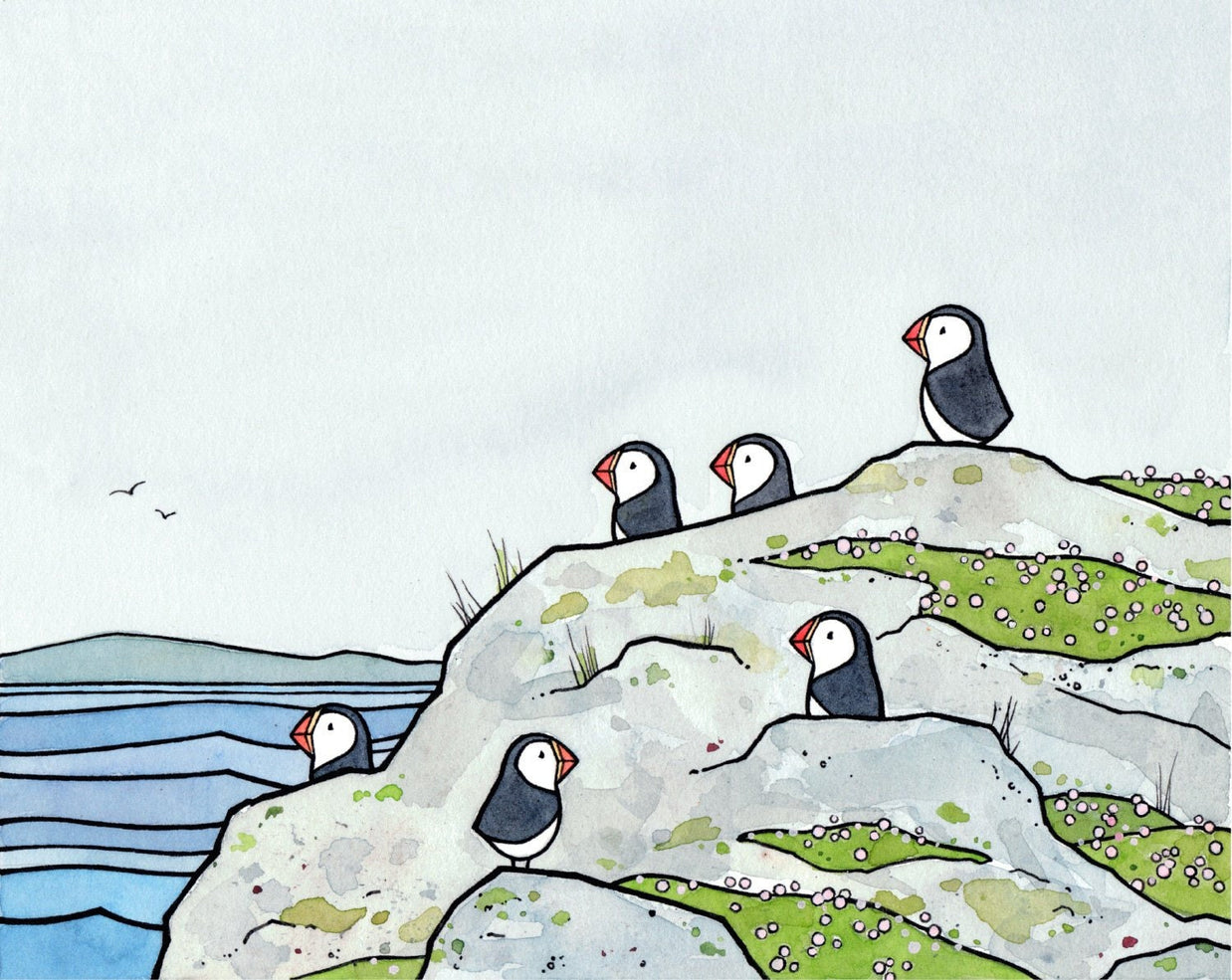 Puffins and Sea Thrift Print
