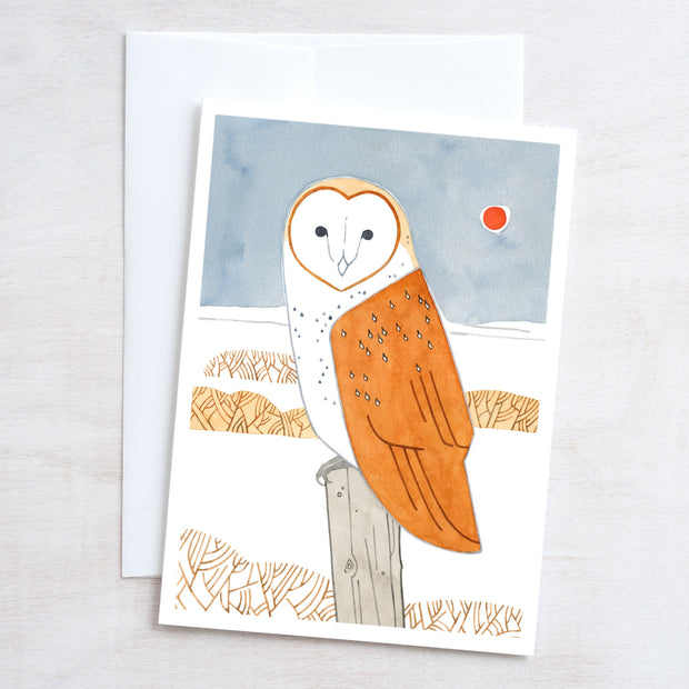 Barn Owl Winter Bird Folk Art Christmas Card