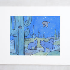 Desert Owl and Coyotes Print