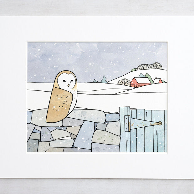 Barn Owl Winter Country Art Print