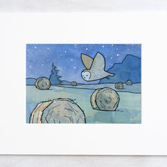 Barn Owl & Hay Bales Print