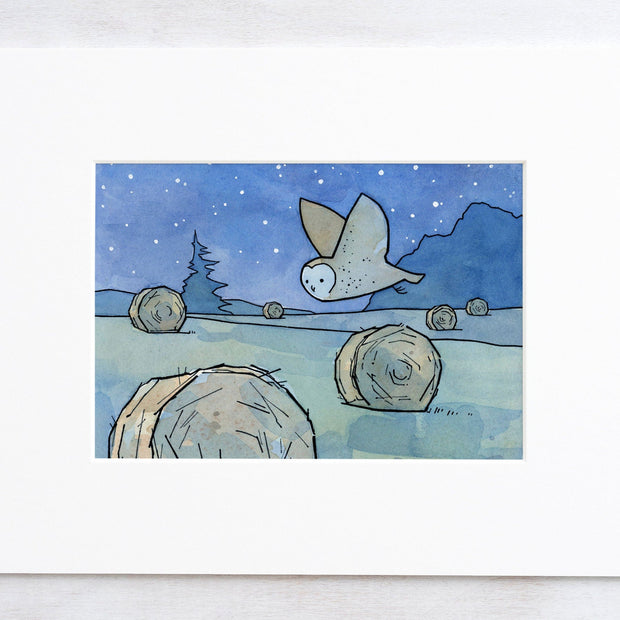 Barn Owl & Hay Bales Print