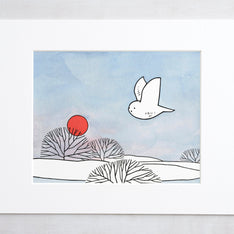 Snowy Owl & Red Sun Print