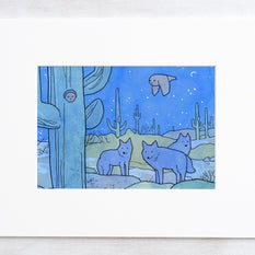 Desert Owl and Coyotes Print