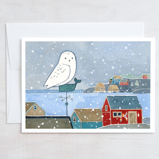 Snowy Owl Coastal Christmas Card