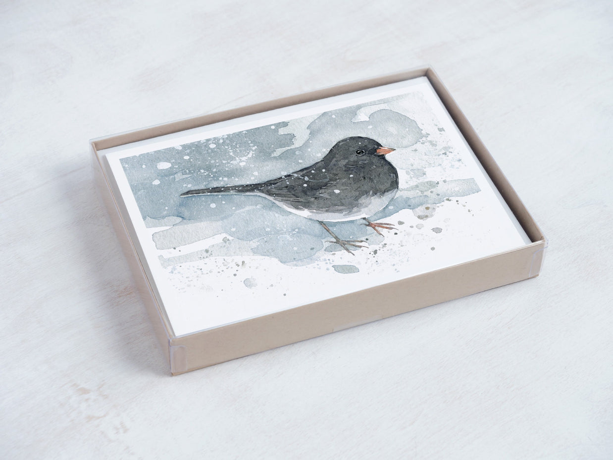 Junco Watercolor Christmas Card Set: Winter Bird Stationery