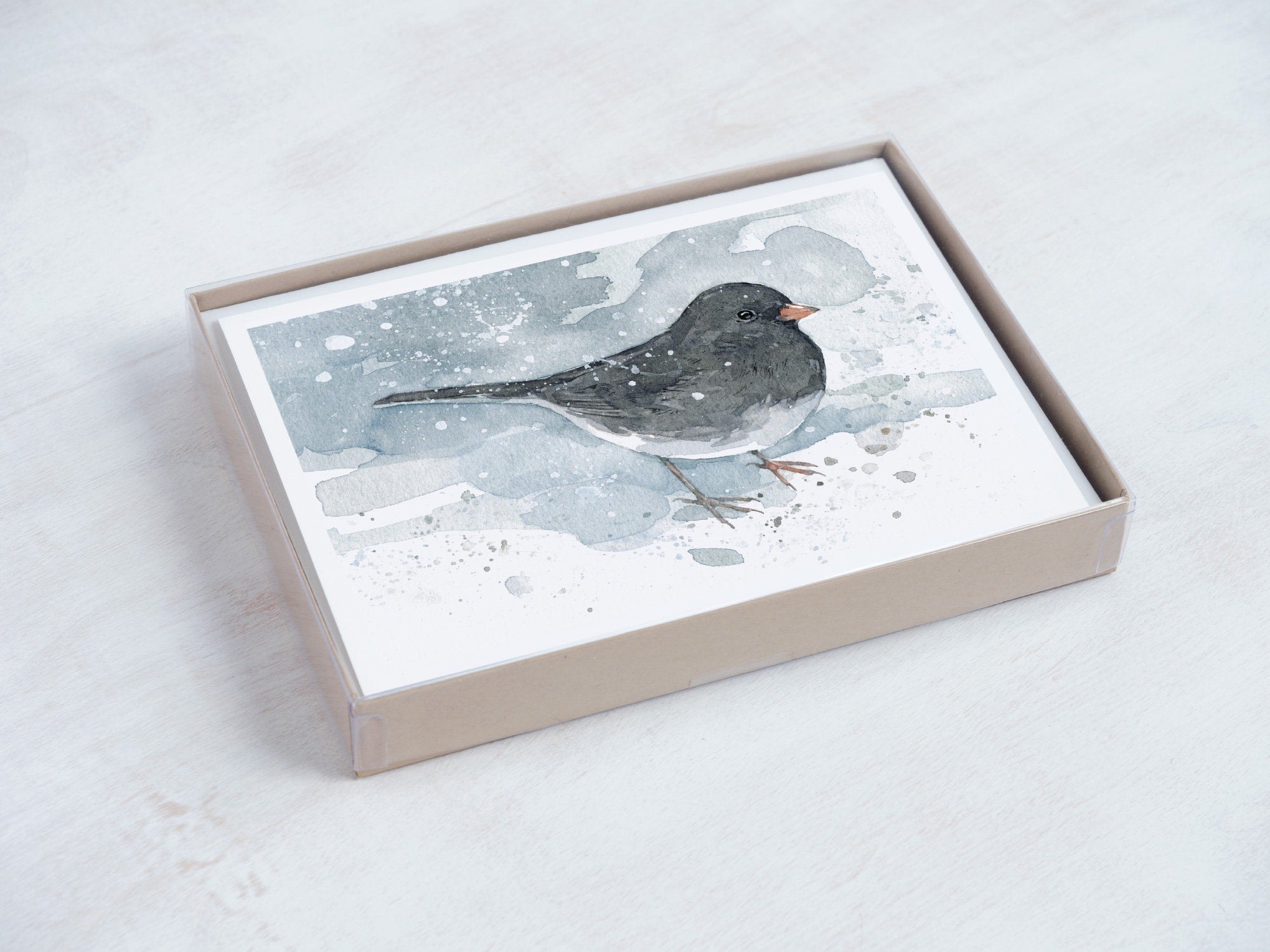 Junco Watercolor Christmas Card Set: Winter Bird Stationery