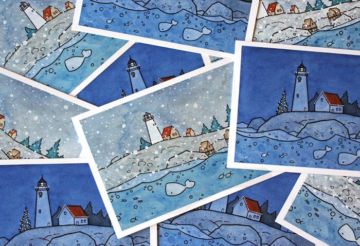 Whale Coastal Christmas Card Set