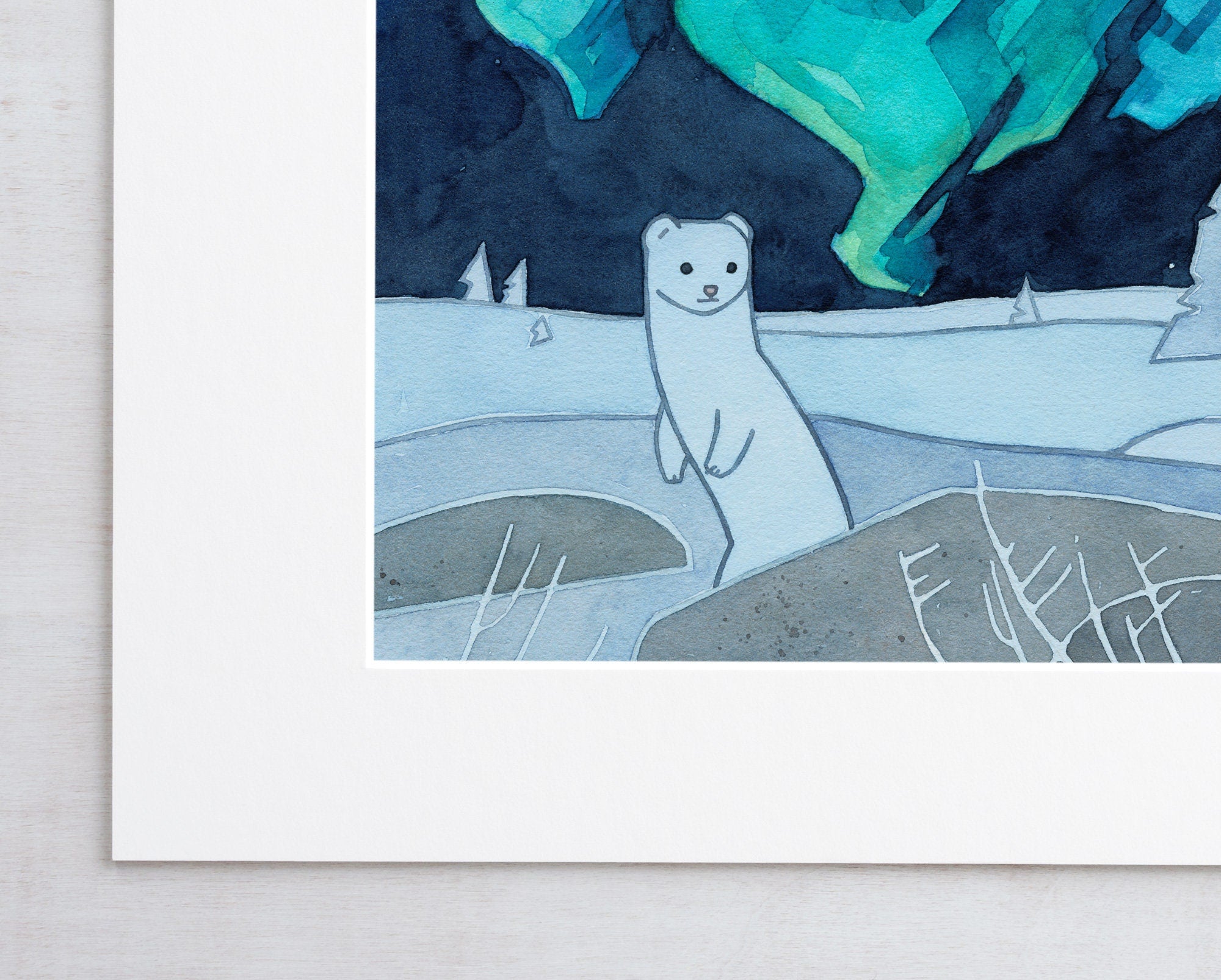 Ermine Weasel Northern Lights Print