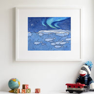 Belugas and Aurora Illustration Arctic Animal Print