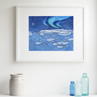 Belugas and Aurora Illustration Arctic Animal Print