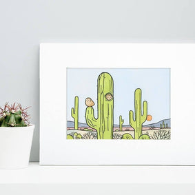 Owls & Saguaro Cactus Print