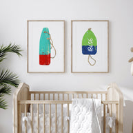 Large Lobster Buoy Nautical Print Green and Navy