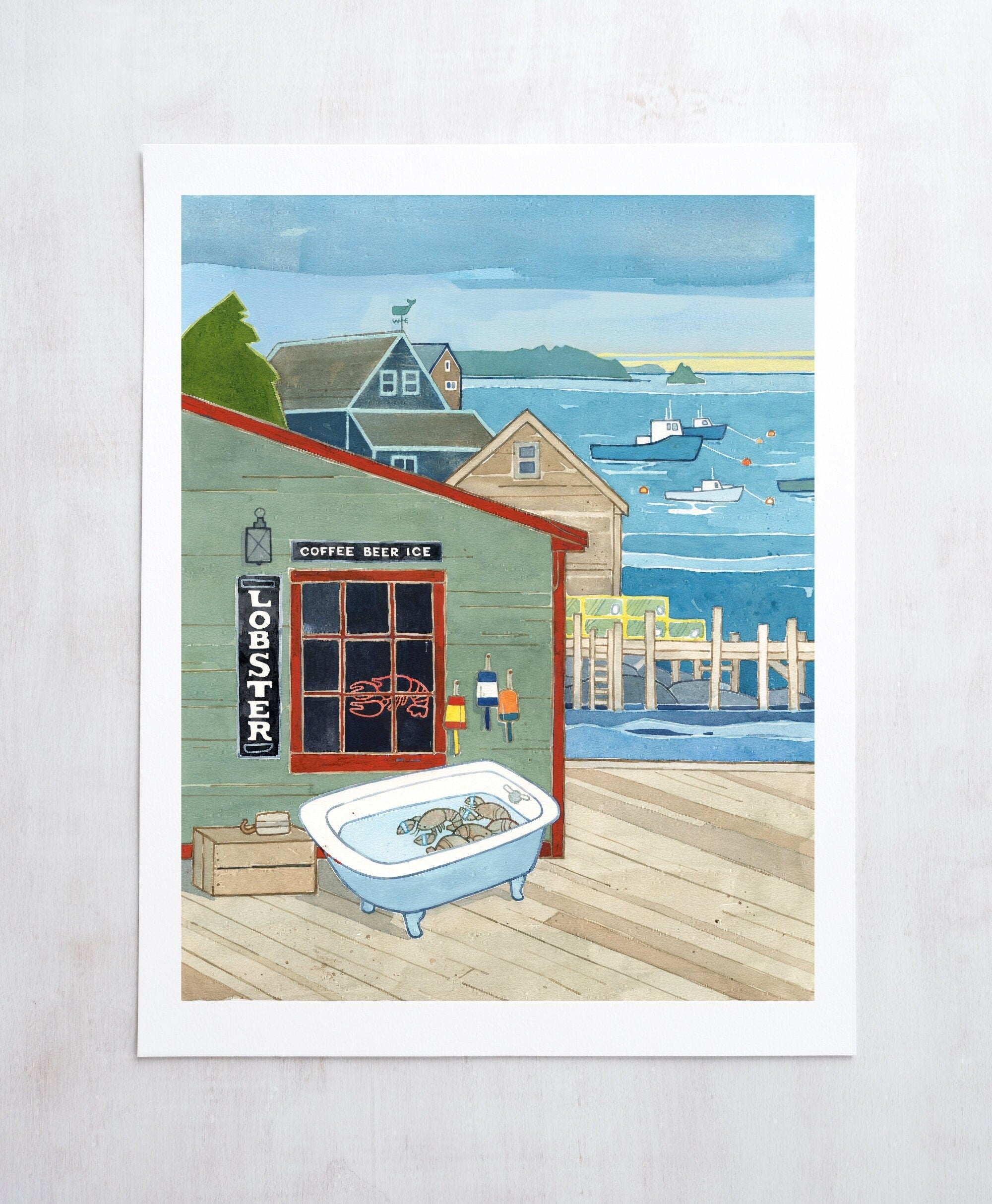 Maine General Store Print Lobster Dock Seascape Art