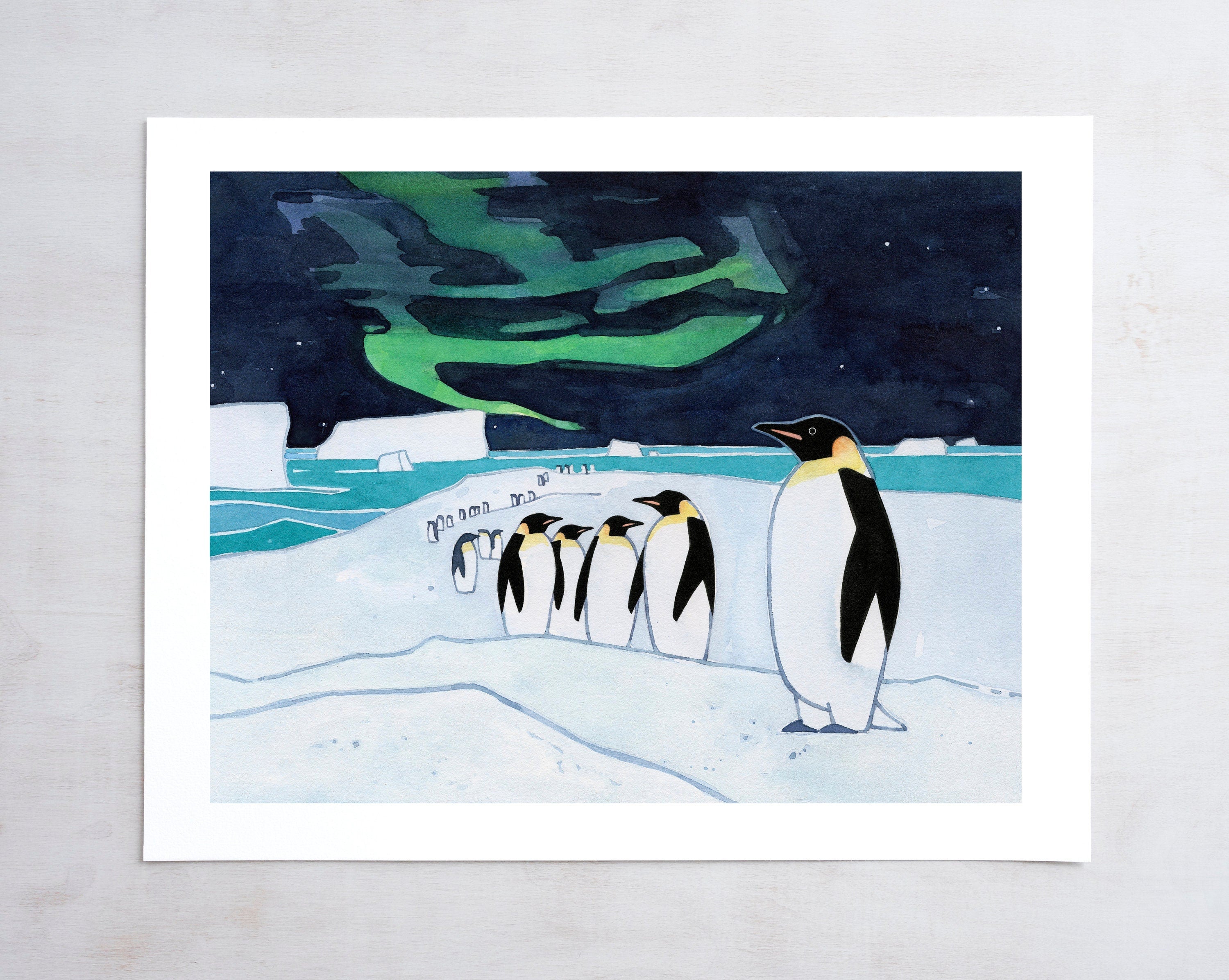 Emperor Penguins and Aurora Print