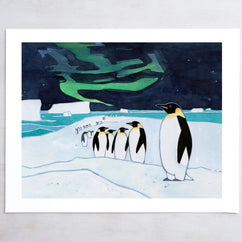Emperor Penguins and Aurora Print