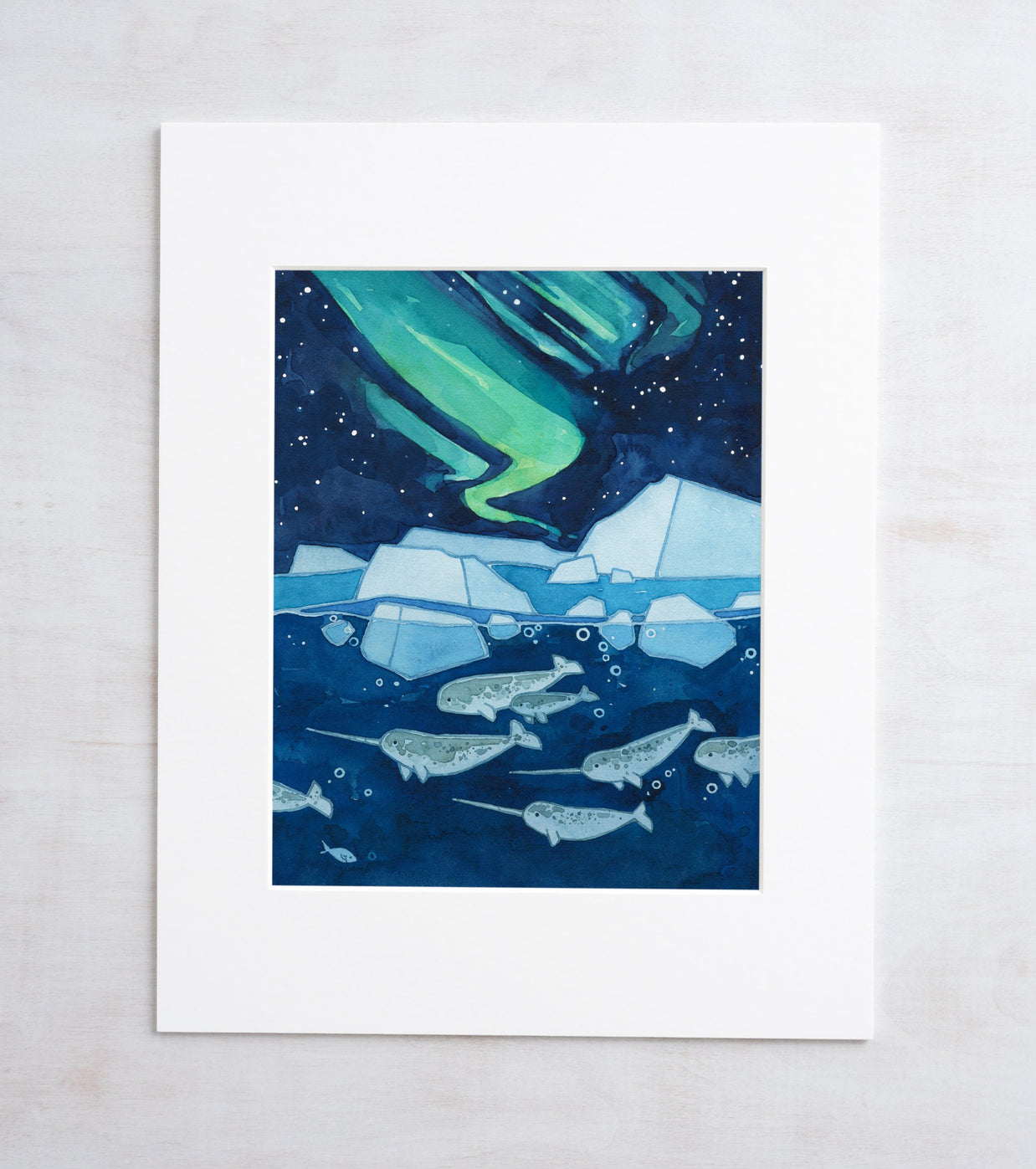 Narwhals Northern Lights Print