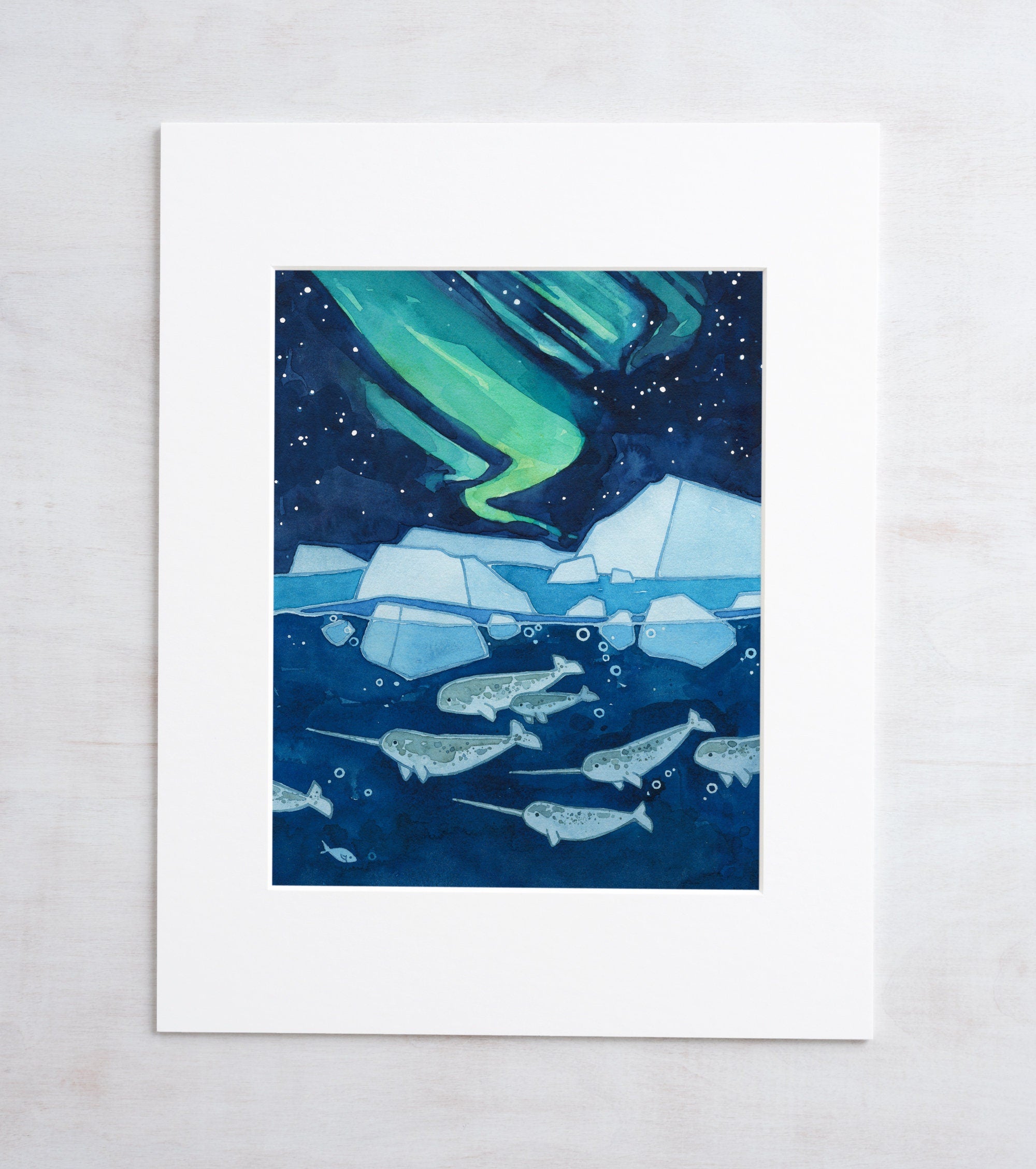 Narwhals Northern Lights Print