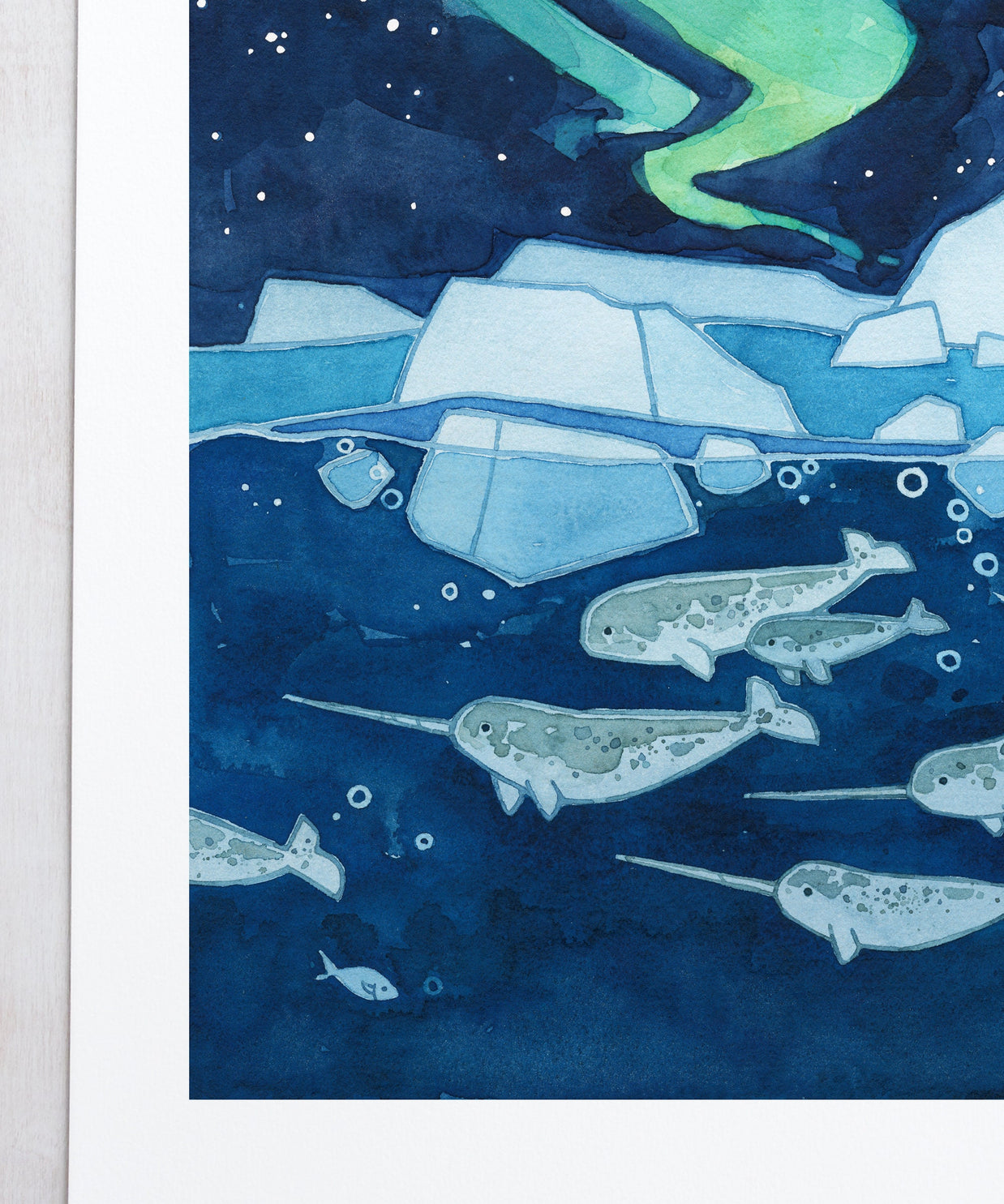 Narwhals Northern Lights Print