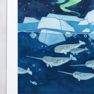 Narwhals Northern Lights Print