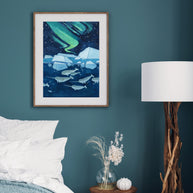Narwhals Northern Lights Print