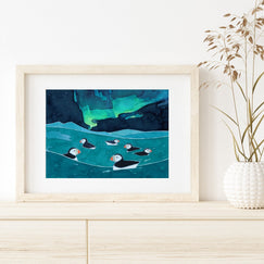 Puffins & Northern Lights Print