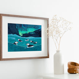 Puffins & Northern Lights Print