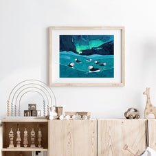 Puffins & Northern Lights Print