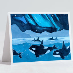 Orcas and Northern Lights Card