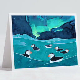 Puffins and Northern Lights Card