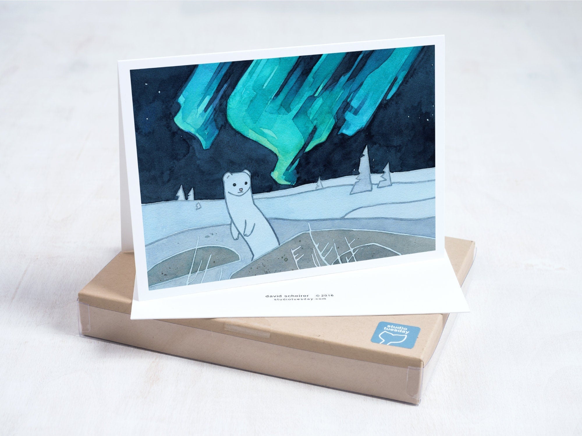 Ermine Northern Lights Holiday Card Set