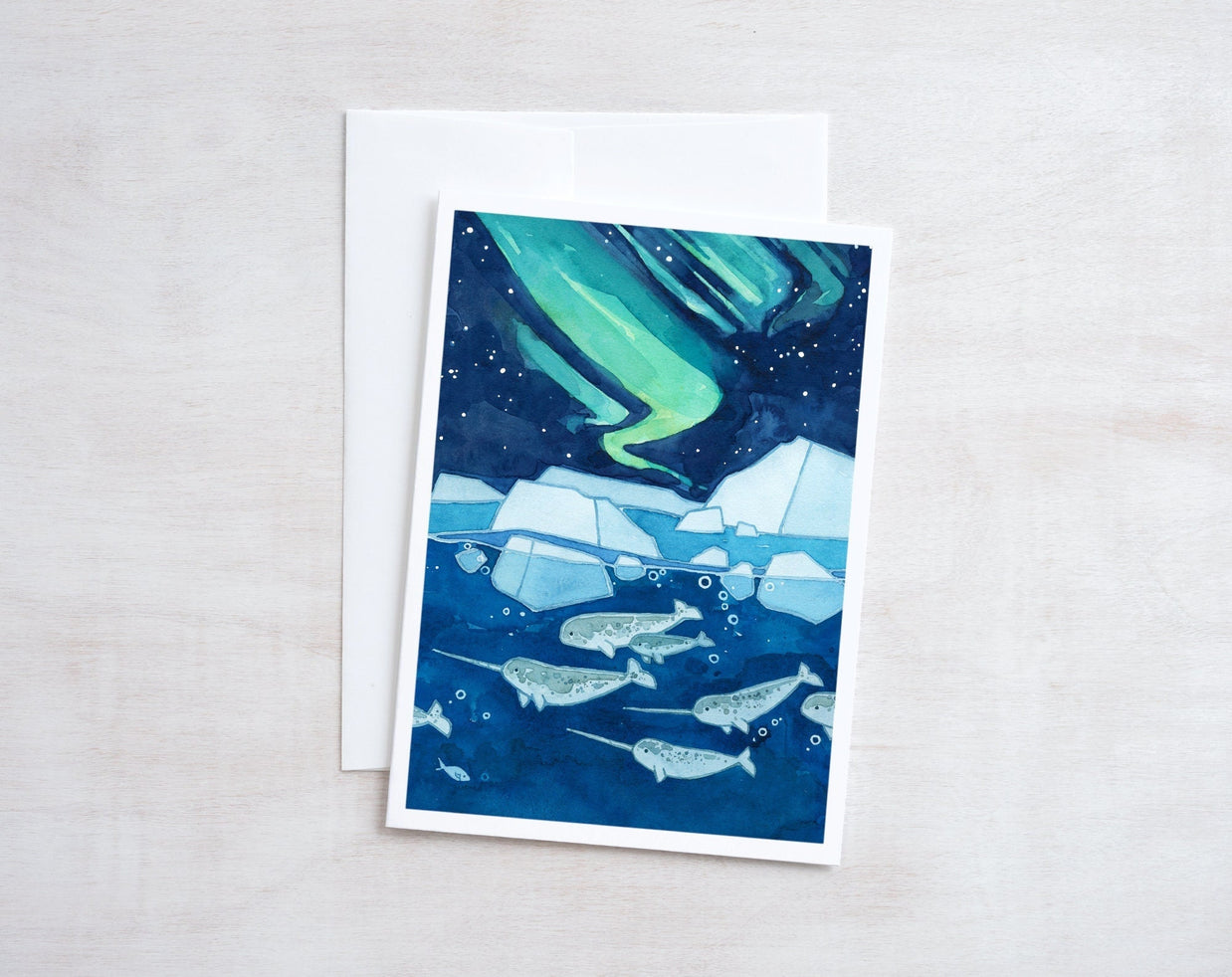 Narwhals and Northern Lights Card
