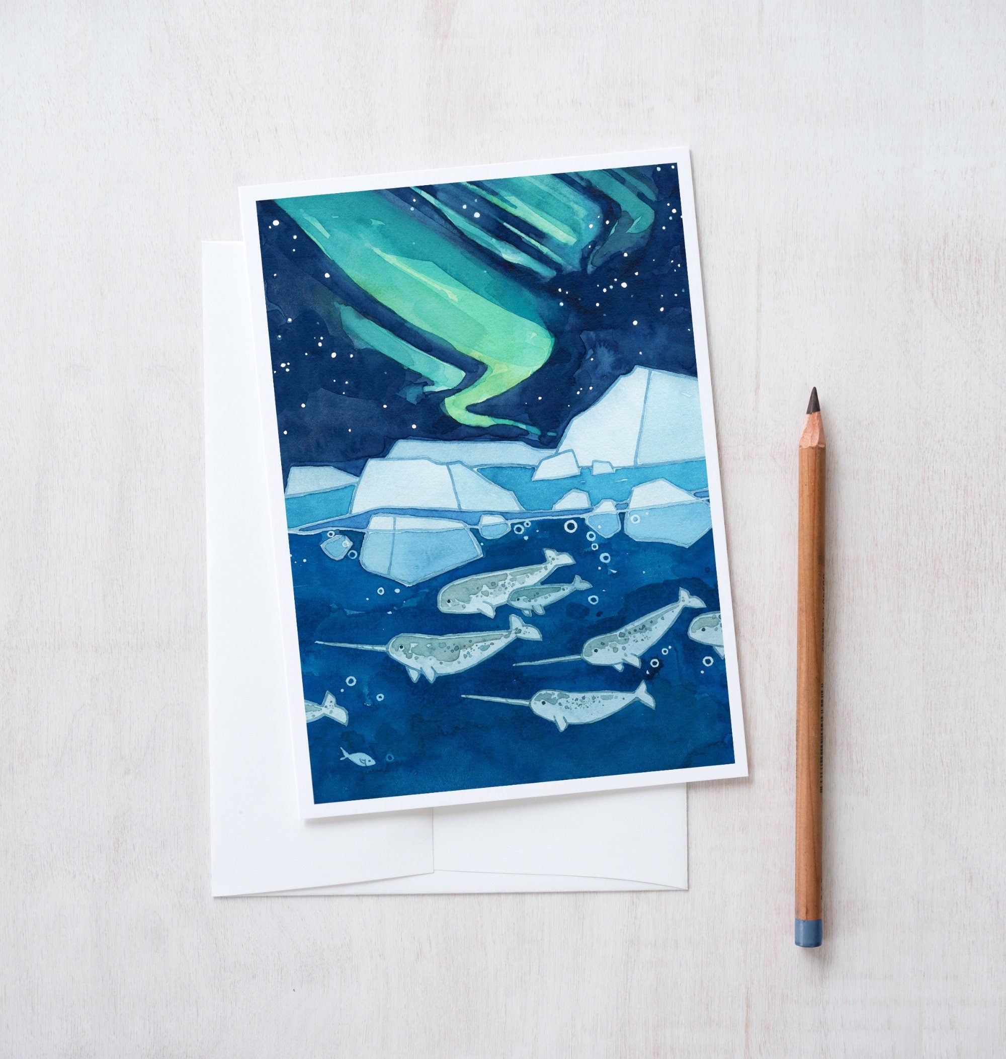 Narwhals and Northern Lights Card